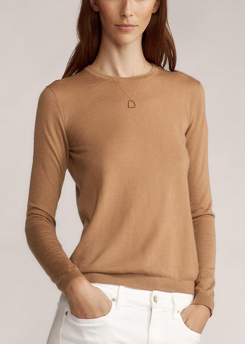 Sueter Ralph Lauren Mujer Cashmere Cuello Redondo Jumper Chile Marrones BNOVE-3065